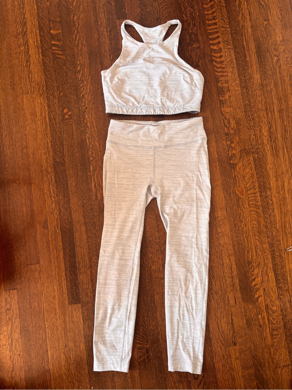 Outdoor Voices Light Blue Heather Leggings & Sports Bra Set
